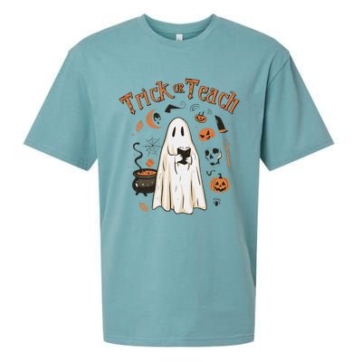 Funny Halloween Trick Or Teach Teachers Gifts Cute Ghost Sueded Cloud Jersey T-Shirt