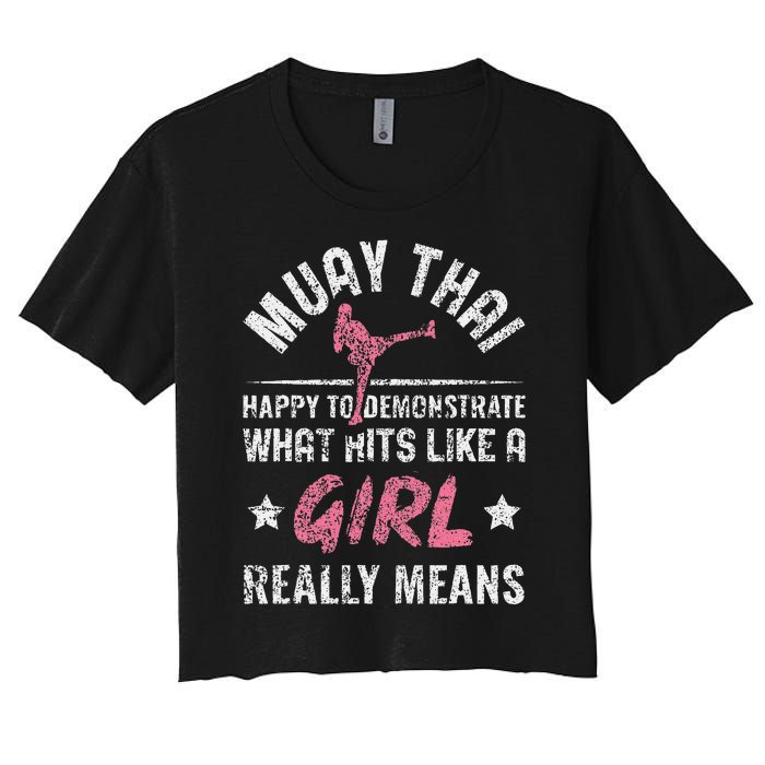 Funny Happy To Demonstrate Thai Boxing Muay Thai Women's Crop Top Tee