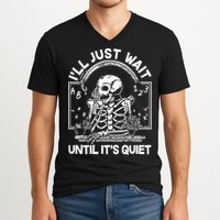 Funny Halloween Teacher Skeleton I'll Just Wait Until It's Quiet V-Neck T-Shirt