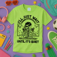 Funny Halloween Teacher Skeleton I'll Just Wait Until It's Quiet Kids T-Shirt