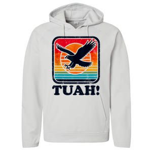 Funny Hawk Tuah Tush Camping Hiking Sarcastic Performance Fleece Hoodie