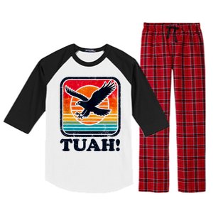 Funny Hawk Tuah Tush Camping Hiking Sarcastic Raglan Sleeve Pajama Set