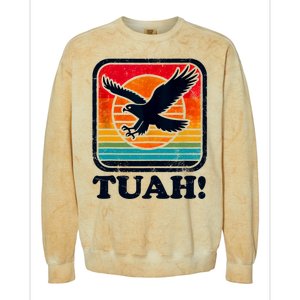 Funny Hawk Tuah Tush Camping Hiking Sarcastic Colorblast Crewneck Sweatshirt