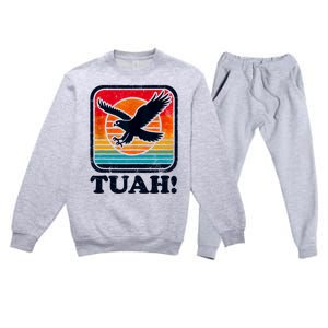 Funny Hawk Tuah Tush Camping Hiking Sarcastic Premium Crewneck Sweatsuit Set