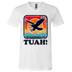 Funny Hawk Tuah Tush Camping Hiking Sarcastic V-Neck T-Shirt