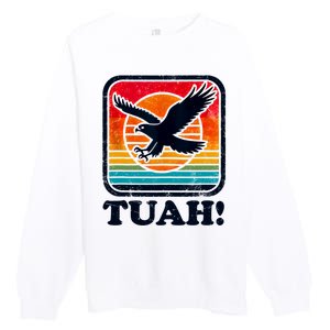 Funny Hawk Tuah Tush Camping Hiking Sarcastic Premium Crewneck Sweatshirt