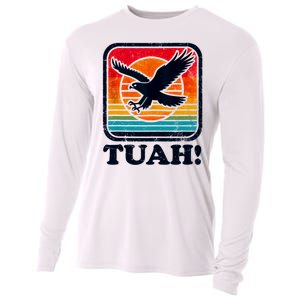 Funny Hawk Tuah Tush Camping Hiking Sarcastic Cooling Performance Long Sleeve Crew