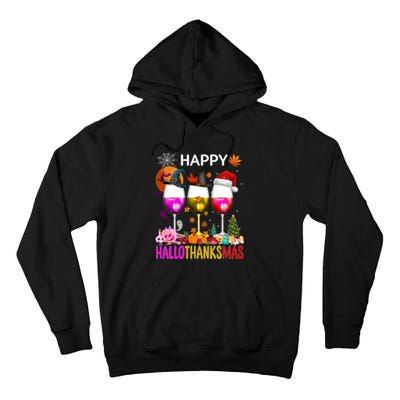 Funny Halloween Thanksgiving Christmas Happy Hallothanksmas Tall Hoodie