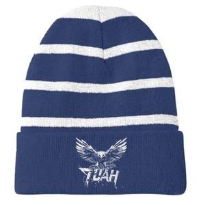 Funny Hawk Tuah Guy Spit Joke Wet That Thang Splash Down Striped Beanie with Solid Band