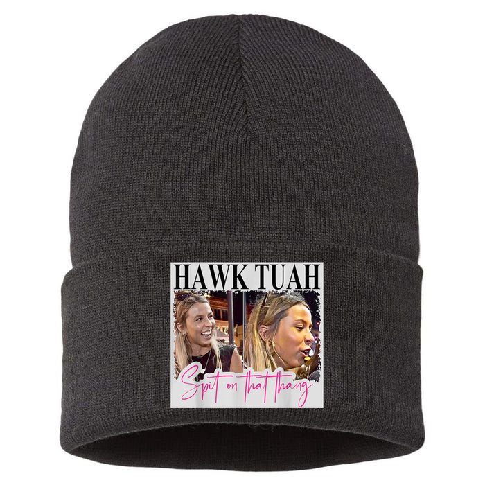 Funny Hawk Tauh Girl Meme 2024 Hawk Tauh Spit On That Thang Gift Sustainable Knit Beanie