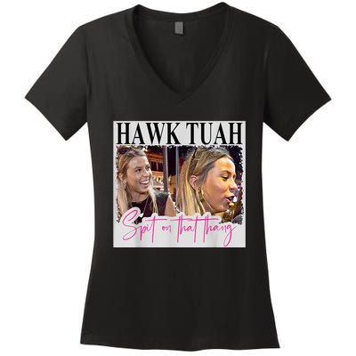 Funny Hawk Tauh Girl Meme 2024 Hawk Tauh Spit On That Thang Gift Women's V-Neck T-Shirt