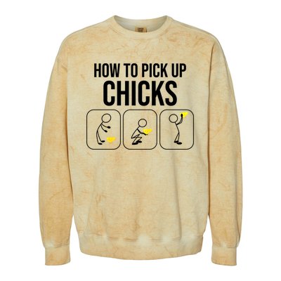 Funny How To Pick Up Chicks Gift Cool Chicken Jokes Cool Gift Colorblast Crewneck Sweatshirt