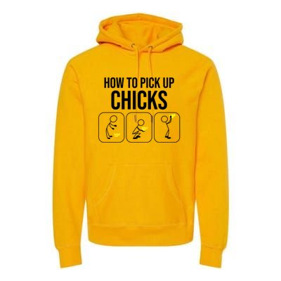 Funny How To Pick Up Chicks Gift Cool Chicken Jokes Cool Gift Premium Hoodie