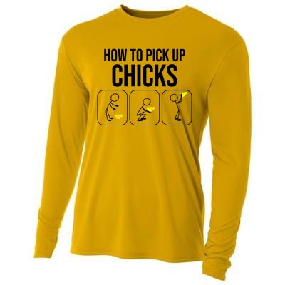 Funny How To Pick Up Chicks Gift Cool Chicken Jokes Cool Gift Cooling Performance Long Sleeve Crew