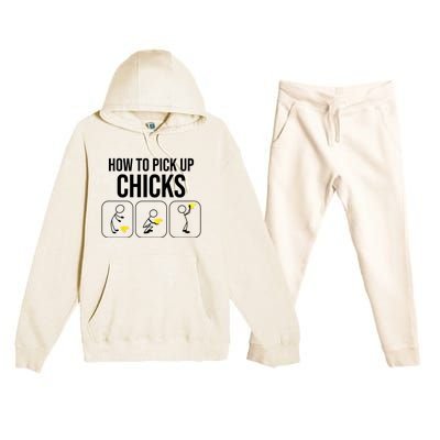 Funny How To Pick Up Chicks Gift Cool Chicken Jokes Cool Gift Premium Hooded Sweatsuit Set