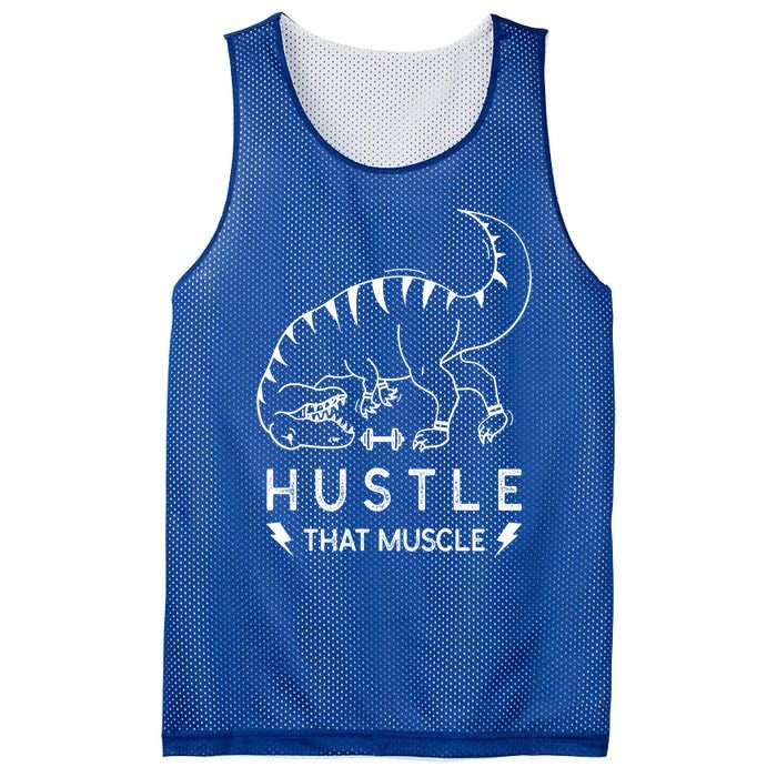 Fitness Hustle That Muscle Dinosaur Funny Gym Design Meaningful Gift Mesh Reversible Basketball Jersey Tank