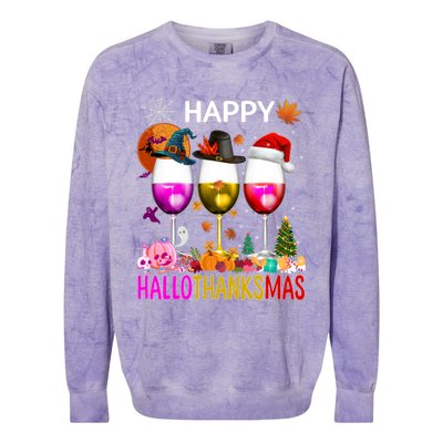 Funny Halloween Thanksgiving Christmas Happy Hallothanksmas Great Gift Colorblast Crewneck Sweatshirt