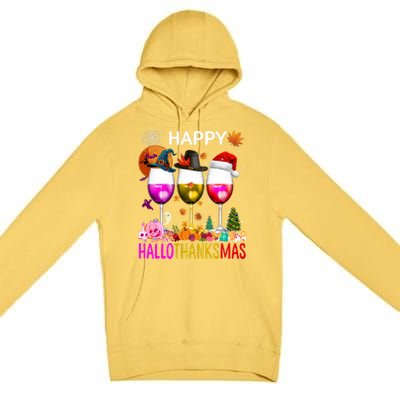 Funny Halloween Thanksgiving Christmas Happy Hallothanksmas Great Gift Premium Pullover Hoodie