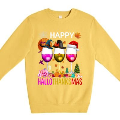 Funny Halloween Thanksgiving Christmas Happy Hallothanksmas Great Gift Premium Crewneck Sweatshirt