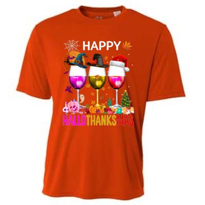 Funny Halloween Thanksgiving Christmas Happy Hallothanksmas Great Gift Cooling Performance Crew T-Shirt