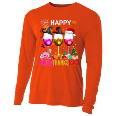 Funny Halloween Thanksgiving Christmas Happy Hallothanksmas Great Gift Cooling Performance Long Sleeve Crew