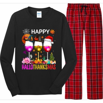 Funny Halloween Thanksgiving Christmas Happy Hallothanksmas Great Gift Long Sleeve Pajama Set