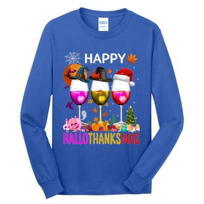 Funny Halloween Thanksgiving Christmas Happy Hallothanksmas Great Gift Tall Long Sleeve T-Shirt