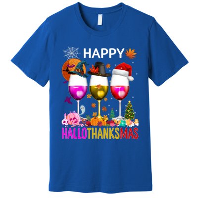 Funny Halloween Thanksgiving Christmas Happy Hallothanksmas Great Gift Premium T-Shirt