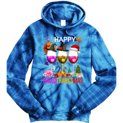 Funny Halloween Thanksgiving Christmas Happy Hallothanksmas Great Gift Tie Dye Hoodie