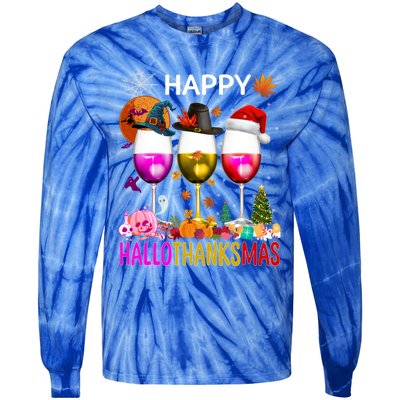 Funny Halloween Thanksgiving Christmas Happy Hallothanksmas Great Gift Tie-Dye Long Sleeve Shirt