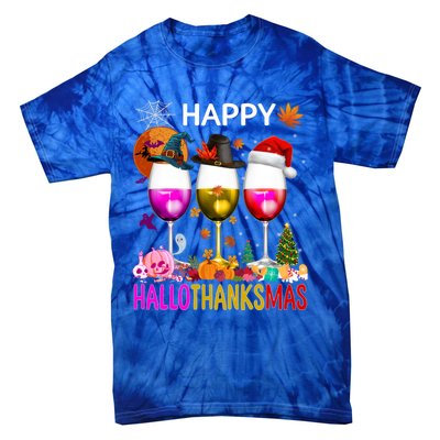 Funny Halloween Thanksgiving Christmas Happy Hallothanksmas Great Gift Tie-Dye T-Shirt