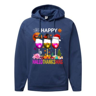 Funny Halloween Thanksgiving Christmas Happy Hallothanksmas Great Gift Performance Fleece Hoodie