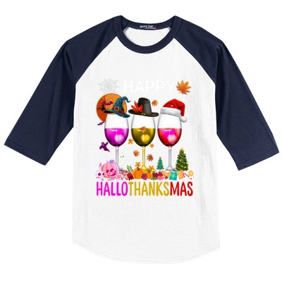 Funny Halloween Thanksgiving Christmas Happy Hallothanksmas Great Gift Baseball Sleeve Shirt