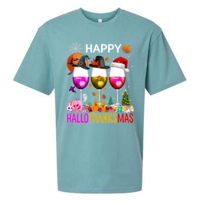 Funny Halloween Thanksgiving Christmas Happy Hallothanksmas Great Gift Sueded Cloud Jersey T-Shirt