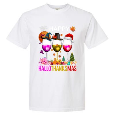 Funny Halloween Thanksgiving Christmas Happy Hallothanksmas Great Gift Garment-Dyed Heavyweight T-Shirt