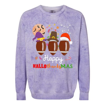 Football Halloween Thanksgiving Christmas HalloThanksMas Colorblast Crewneck Sweatshirt