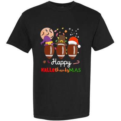 Football Halloween Thanksgiving Christmas HalloThanksMas Garment-Dyed Heavyweight T-Shirt