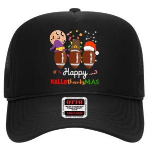 Football Halloween Thanksgiving Christmas HalloThanksMas High Crown Mesh Back Trucker Hat