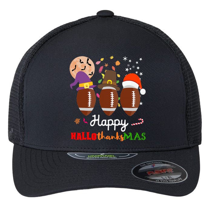 Football Halloween Thanksgiving Christmas HalloThanksMas Flexfit Unipanel Trucker Cap