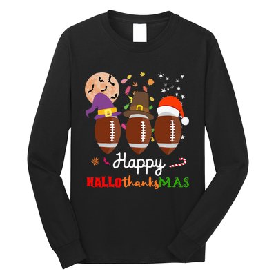 Football Halloween Thanksgiving Christmas HalloThanksMas Long Sleeve Shirt