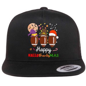 Football Halloween Thanksgiving Christmas HalloThanksMas Flat Bill Trucker Hat