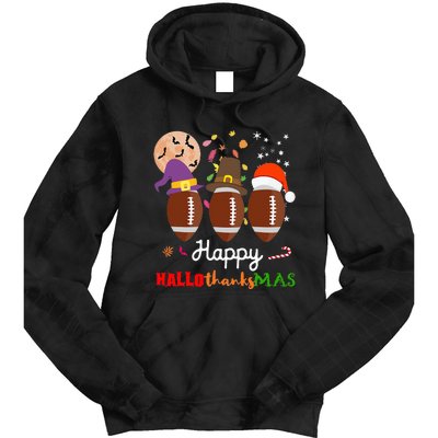 Football Halloween Thanksgiving Christmas HalloThanksMas Tie Dye Hoodie