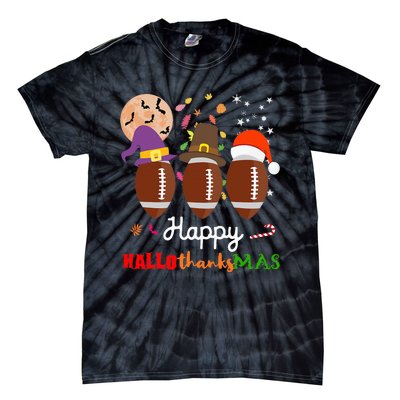 Football Halloween Thanksgiving Christmas HalloThanksMas Tie-Dye T-Shirt