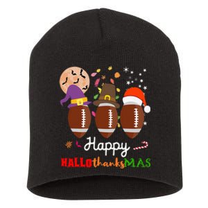 Football Halloween Thanksgiving Christmas HalloThanksMas Short Acrylic Beanie