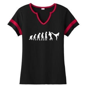 Funny Human Taekwondo Fighter Evolution Korean Sparring Ladies Halftime Notch Neck Tee