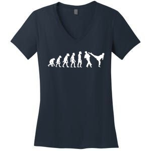 Funny Human Taekwondo Fighter Evolution Korean Sparring Women's V-Neck T-Shirt