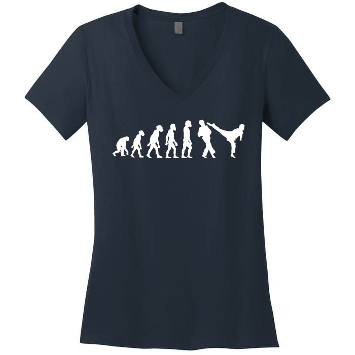 Funny Human Taekwondo Fighter Evolution Korean Sparring Women's V-Neck T-Shirt