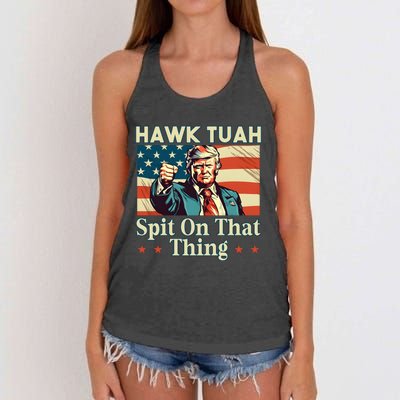 Funny Hawktuah Trump Spit On That Thing Women's Knotted Racerback Tank