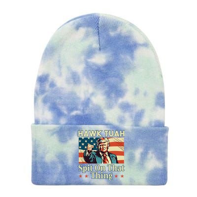 Funny Hawktuah Trump Spit On That Thing Tie Dye 12in Knit Beanie