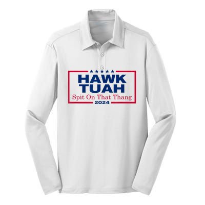 Funny Hawk Tush Spit On That Thang 2024 Viral Election Parody Gift Silk Touch Performance Long Sleeve Polo